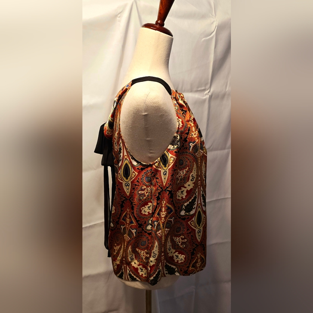 Brown and Orange Graphic Blouse with Relaxed Fit - Picture 4 of 4